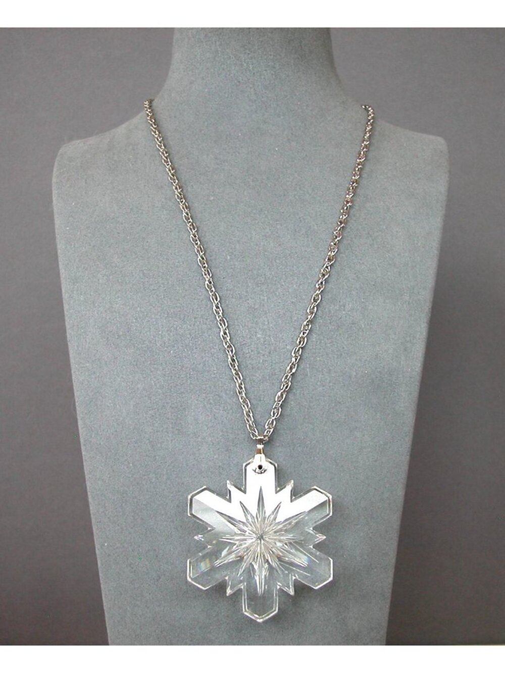 vintage 1970s Gorham Full Lead Crystal Snowflake Pendant Necklace,